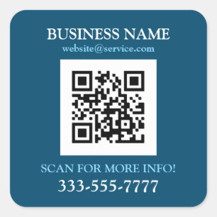 Business Namn Promo, QR-kod, Ocean Blue & White Fyrkantigt Klistermärke