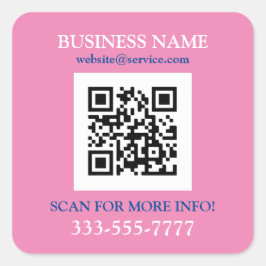 Business Namn Promo, QR-kod, Rosa Blue White Fyrkantigt Klistermärke