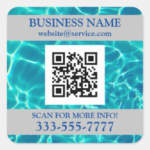 Business Namn Promo, QR-kod, Vatten, Blue Text Fyrkantigt Klistermärke