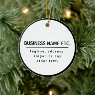 Business Namn & Slogan/annan text Svartvitt Julgransprydnad Keramik