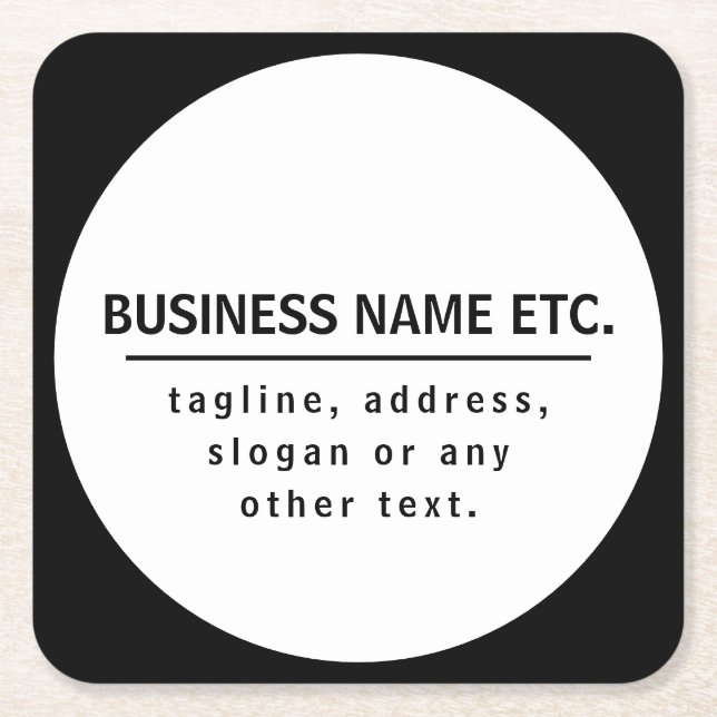 Business Namn & Slogan/annan text | Svartvitt Underlägg Papper Kvadrat (Framsidan)