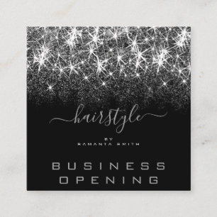 Business Open Hair Stylist Silver Glitter Spark Fyrkantigt Visitkort