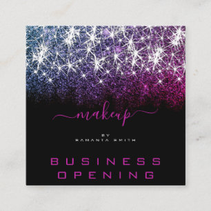 Business Open Makeup Rosa Lila Glitter Spark Fyrkantigt Visitkort
