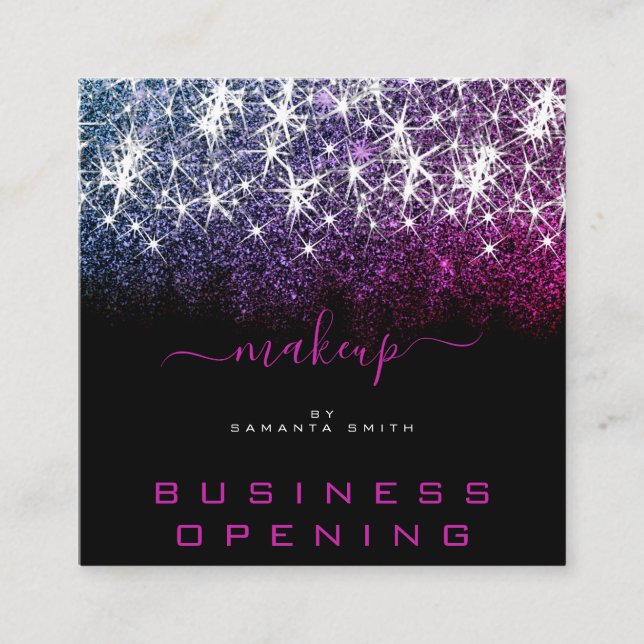 Business Open Makeup Rosa Lila Glitter Spark Fyrkantigt Visitkort (Framsida)