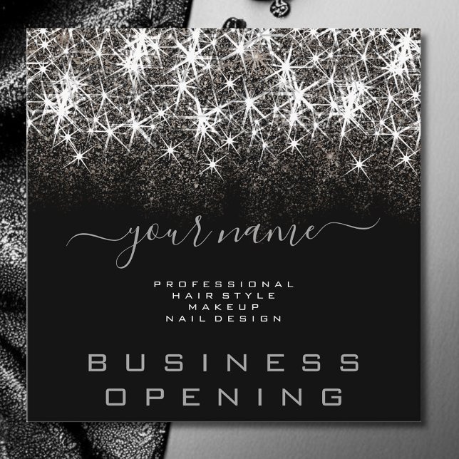 Business Open Trendig Luminous Glitter Beauty Fyrkantigt Visitkort (Skapare uppladdad)