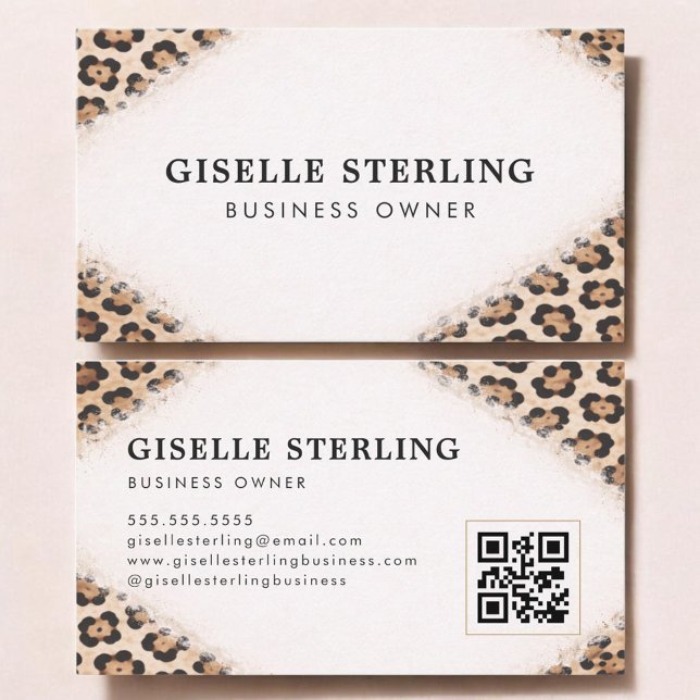 Business Owner Cheetah Leopard Print QR Code Visitkort (Skapare uppladdad)