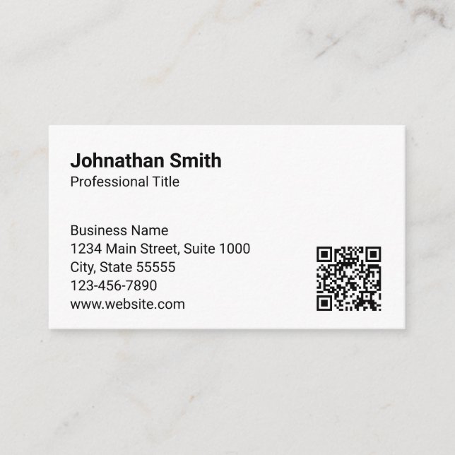 Business Plain White Generic Design QR-kod Visitkort (Framsida)