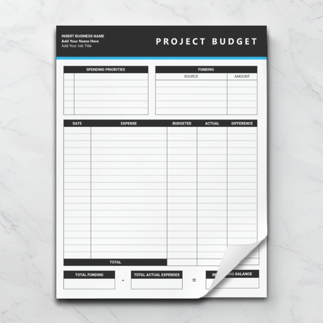 Business Project Budget Template Sheets Notepad Anteckningsblock (Skapare uppladdad)