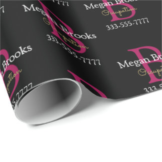 Business Promo, Name, Monogram & Title on Black Presentpapper