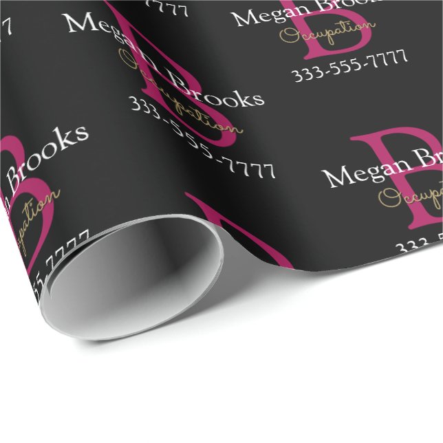 Business Promo, Name, Monogram & Title on Black Presentpapper (Rullad Hörn)