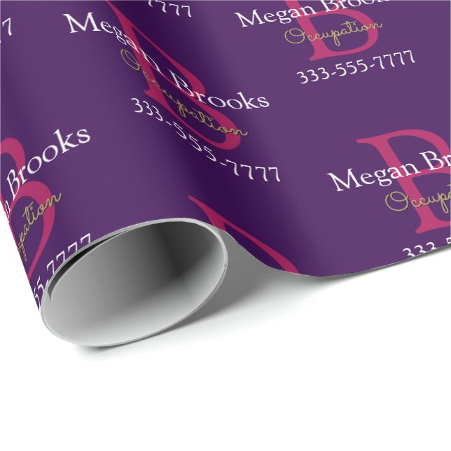 Business Promo, Name, Monogram & Title on Purple Presentpapper (Rullad Hörn)