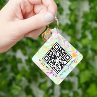 Business QR Code Faux HoloGraph Monogrammad Nyckelring