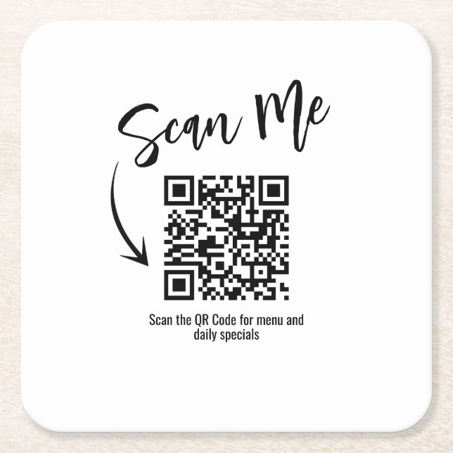 Business QR Code Scan Me Menu Custom Underlägg Papper Kvadrat (Framsidan)