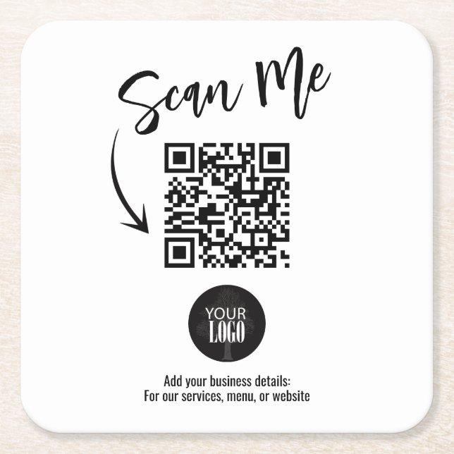 Business QR Code Scan Me Simple Underlägg Papper Kvadrat (Framsidan)