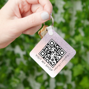 Business QR-kod Monogrammed Faux Glitter Nyckelring