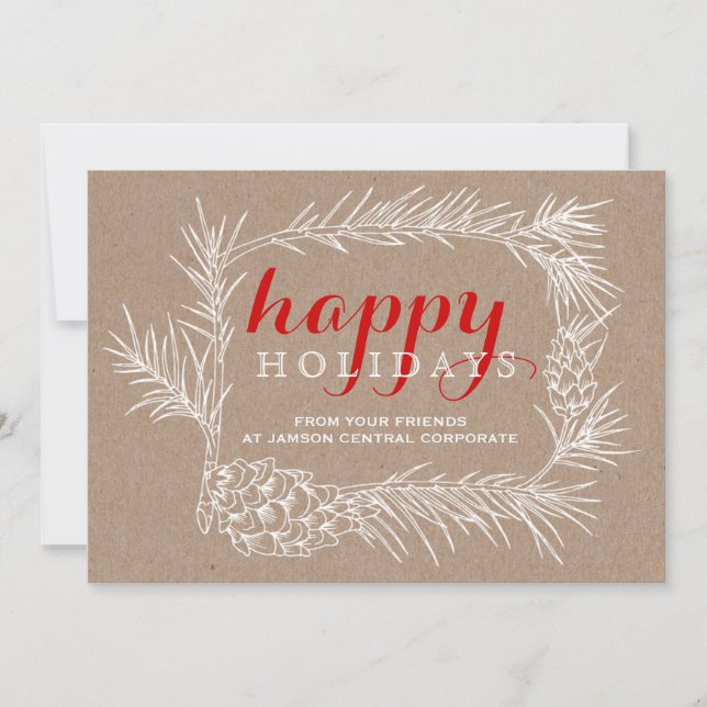 Business Rustic fir gren & cone ram jul Julkort (Framsida)