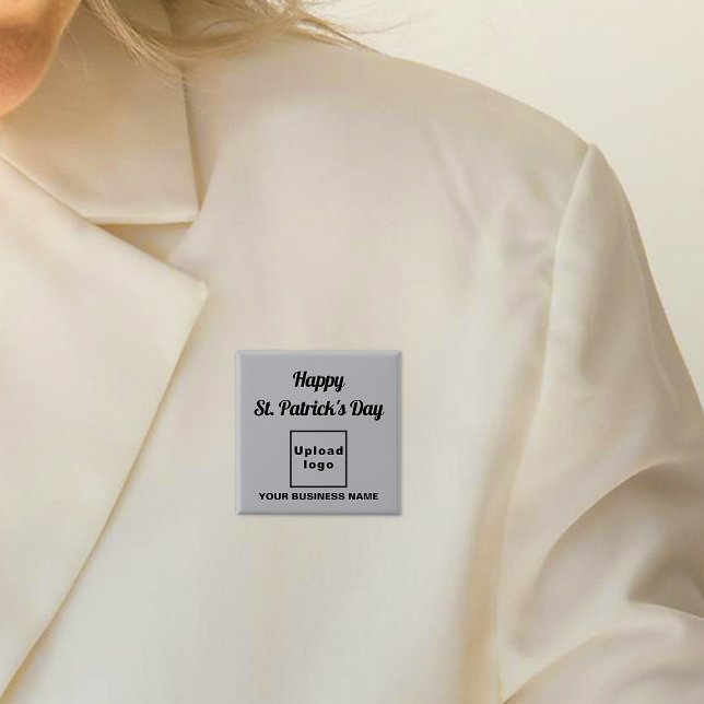 Business Saint patrick Hälsning på Grått Square Knapp (Business name and logo with Happy Saint Patrick's Day greeting on gray square button.)