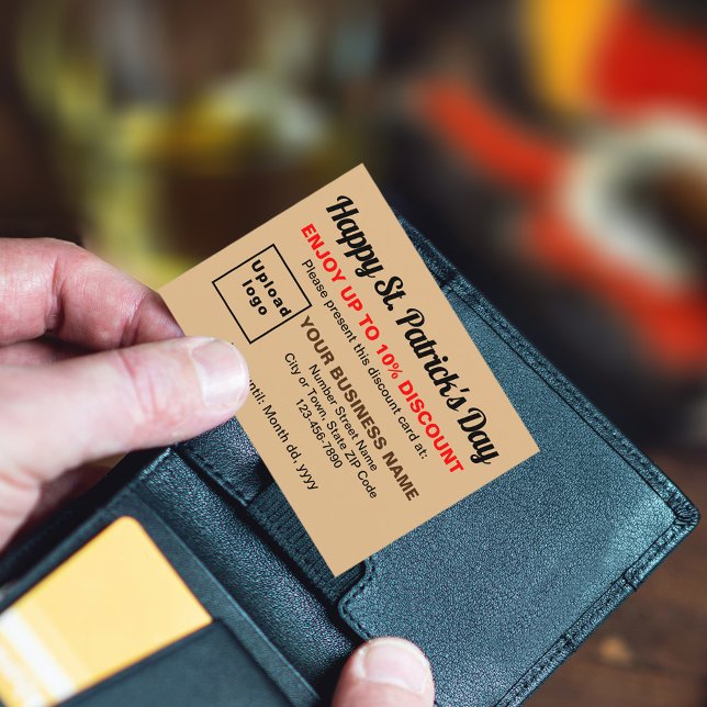 Business Saint patrick Light Brown-rabattkort Rabattkort (Attract more customers this Saint Patrick's Day. Business Saint Patrick light brown discount card.)