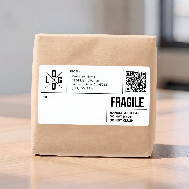 Business Shipping Logo QR Code Fragile Warning Fraktsedel (Skapare uppladdad)