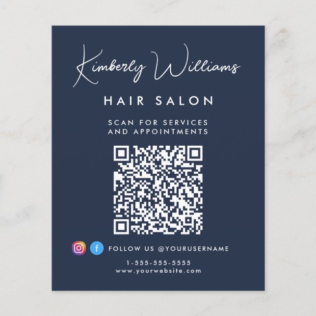 Business Signature Script QR Code Promotional Blue Flygblad (Framsidan)