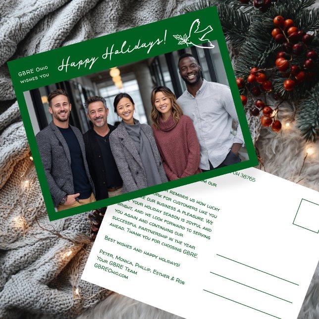 Business Simple Dove CUSTOM PHOTO ChristmasHoliday Vykort (Business Simple Dove CUSTOM PHOTO Corporate Christmas Holiday Postcard
)