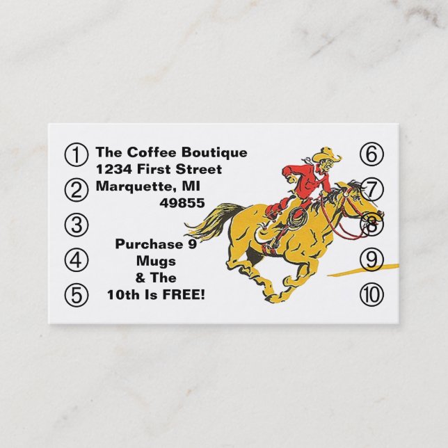 Business Slå Card Cowboy Horse Westernare Stil Lojalitetskort (Framsida)