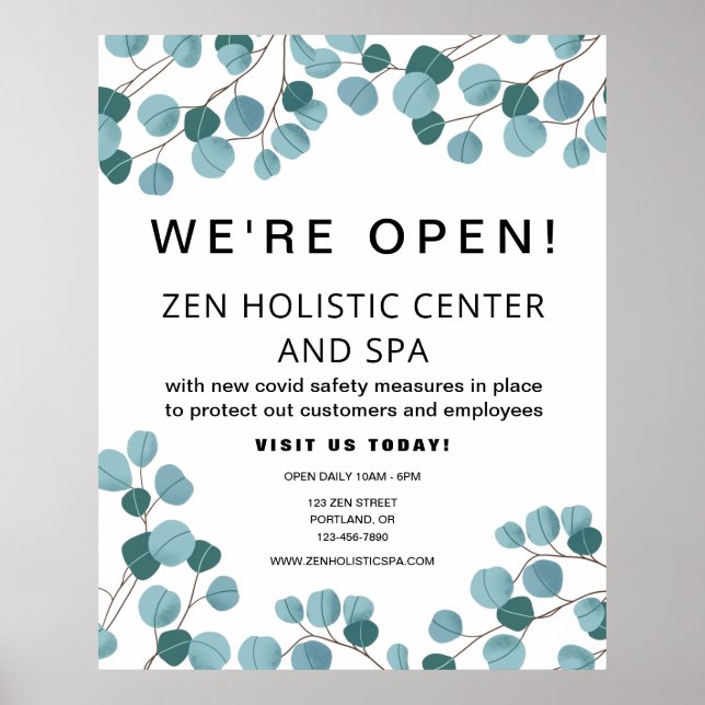 Business Spa Återöppning Teal Black Botanical Poster (Framsidan)