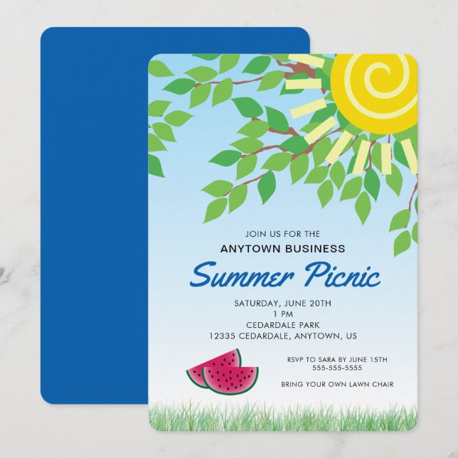 Business Summer Picnic | Löv och vattenmelon Inbjudningar (Fram/baksida)