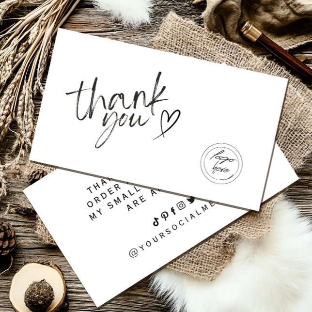 Business Tack Elegant Black and White Visitkort (Business Thank You Elegant Black and White Business Card #zazzlemade #blackwhitethankyoucard #simple)