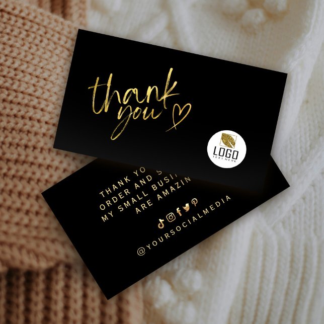 Business Tack Elegant Black och Guld Visitkort (Business Thank You Elegant Black and Gold Business Card #blackgoldthankyoucard #elegantthankyou)