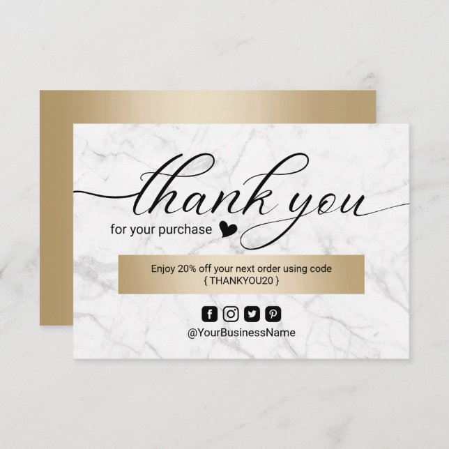 Business Tack Modern Marble Elegant Script (Fram/baksida)