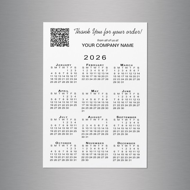 Business Tack QR Code 2026 Calendar Magnet (Business Thank You QR Code 2026 Calendar Magnet in situ)