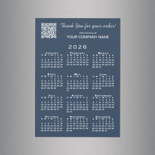 Business Tack QR Code 2026 Calendar Navy (Business Thank You QR Code 2026 Calendar Navy Magnet in situ)