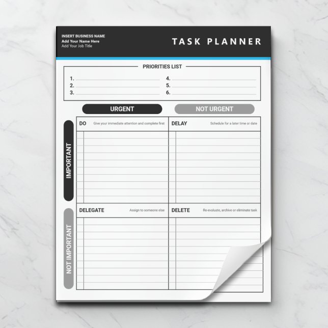 Business Task Planner Priority Matrix Notepad Anteckningsblock (Skapare uppladdad)