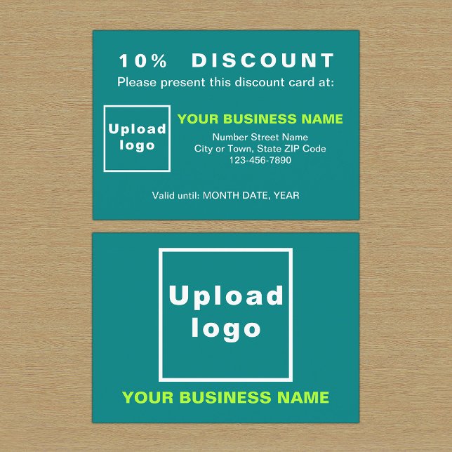 Business Teal Rabatt-kort Rabattkort (Front and back sides of teal green discount card for your business.)