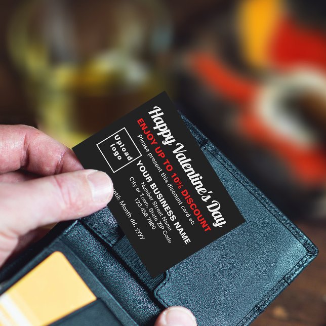 Business Valentine Black Rabatt Card (Attract more customers this Valentine's Day. Business Valentine black discount card.)