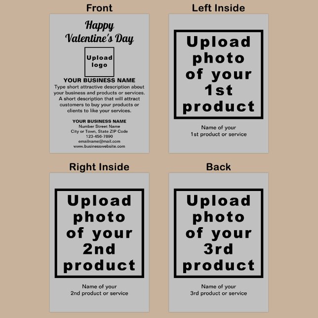 Business Valentine Grått-mappat Helgdag-kort Helgkort (Gray folded holiday card for Valentine with your business brand and products or services.)