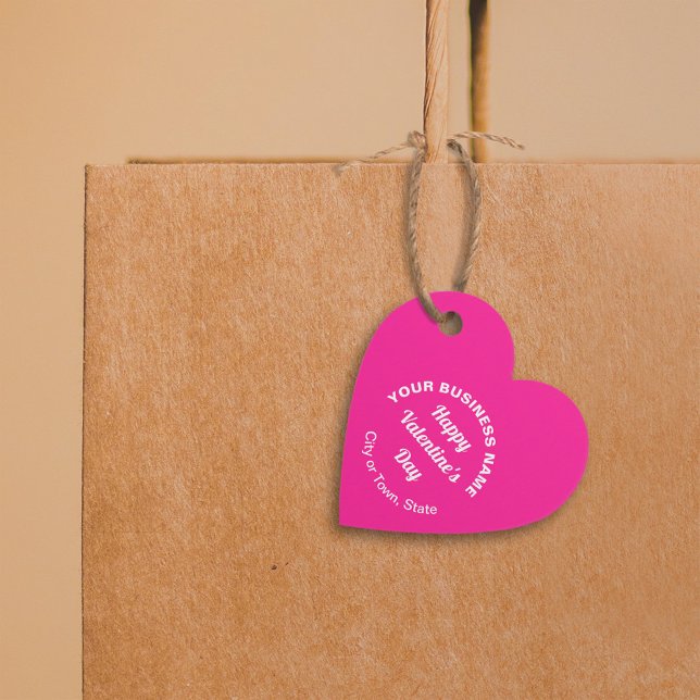 Business Valentine Hälsning på Rosa Heart Shape Gåvor Etiketter (Business Valentine heart shape pink tag hung on shopping bag.)