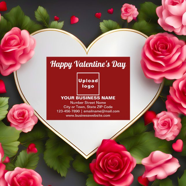 Business Valentine Hälsning på Rött vykort (Business brand with Valentine greeting on red postcard on floral background.)