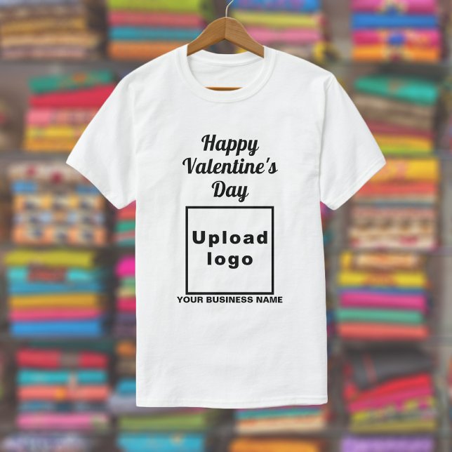 Business Valentine Hälsning på White T-Shirt (White t-shirt with your business name and logo and with Happy Valentine's Day greeting.)