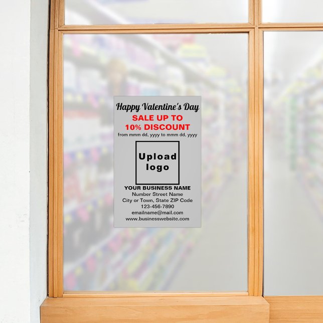 Business Valentine rea på grå fotopapper Fototryck (Business Valentine sale on gray photo paper on store window. Signage to attract more customers.)