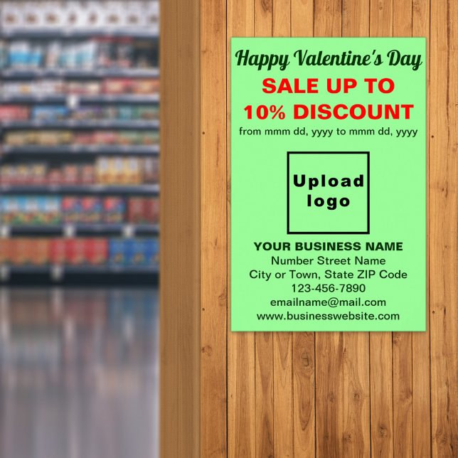Business Valentine Sale på Ljust grönt Poster (Business Valentine sale on light green poster. Signage to attract more customers.)