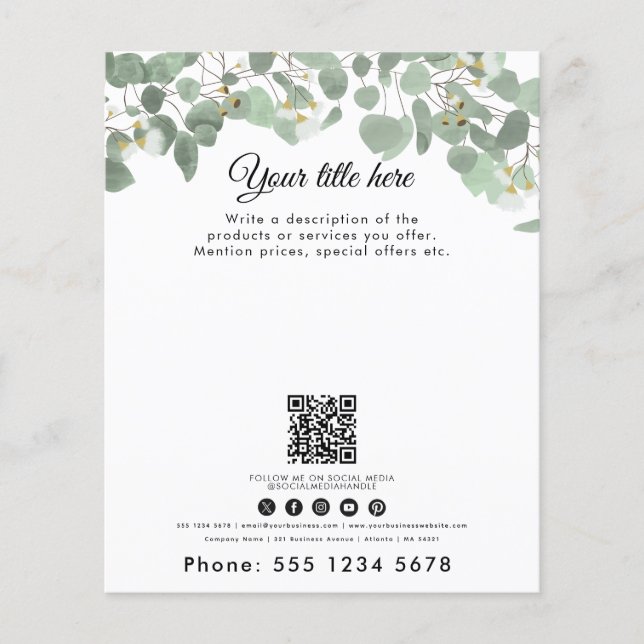 Business Watercolor Eucalyptus Greenery QR-kod Flygblad (Framsidan)