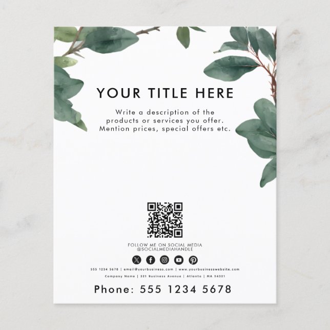 Business Watercolor Eucalyptus QR-kod Flygblad (Framsidan)
