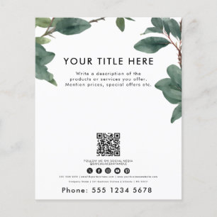 Business Watercolor Eucalyptus QR-kod Flygblad