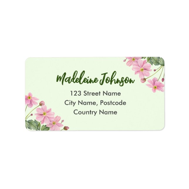 Business Watercolor Gentle Rosa Japanemone Adressetikett (Framsidan)