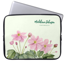 Business Watercolor Gentle Rosa Japanemone Laptop Fodral