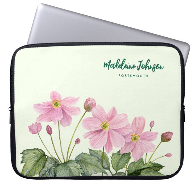 Business Watercolor Gentle Rosa Japanemone Laptop Fodral (Framsidan)