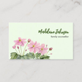 Business Watercolor Gentle Rosa Japanemone Visitkort