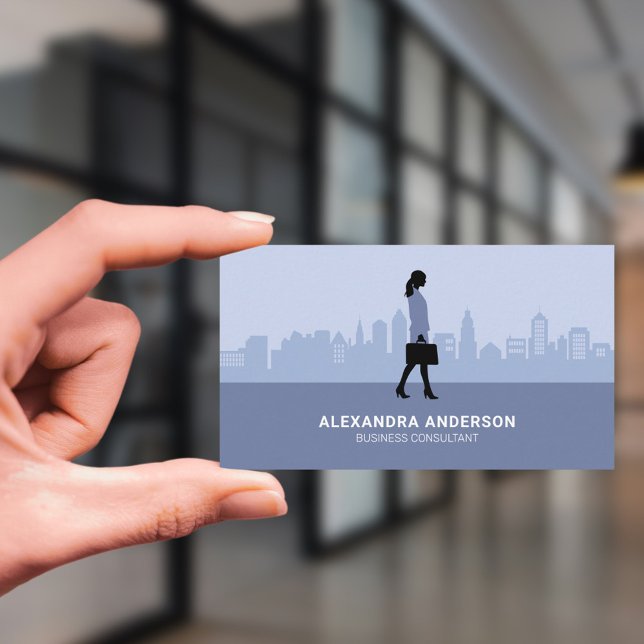 Business Woman Silhouette & City Skyline Visitkort (Business Woman Silhouette & City Skyline Business Card)